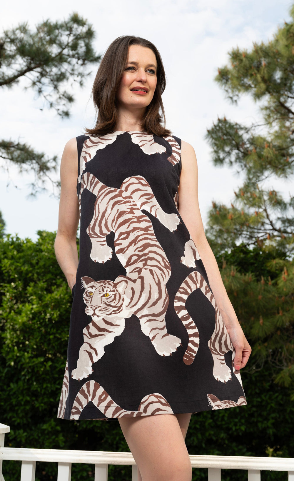 Dizzy-Lizzie Metropolitan Sheath Dress in Black Tiger Print available at Barbara Katz