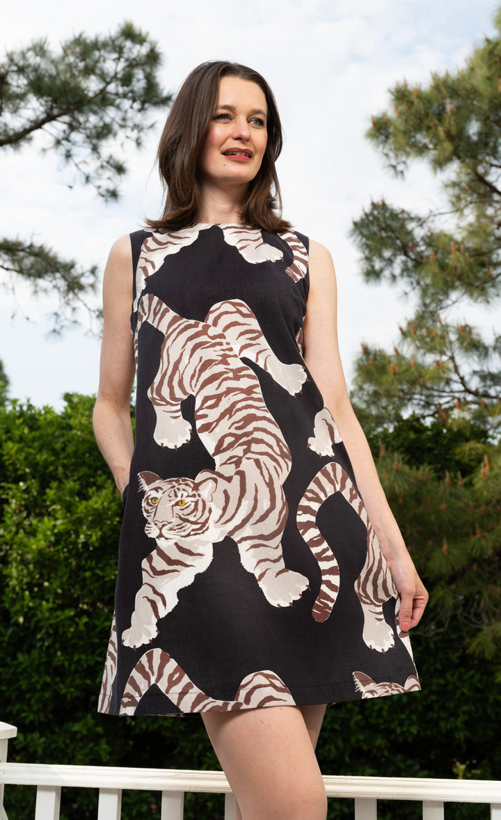 Dizzy-Lizzie Metropolitan Sheath Dress in Black Tiger Print available at Barbara Katz