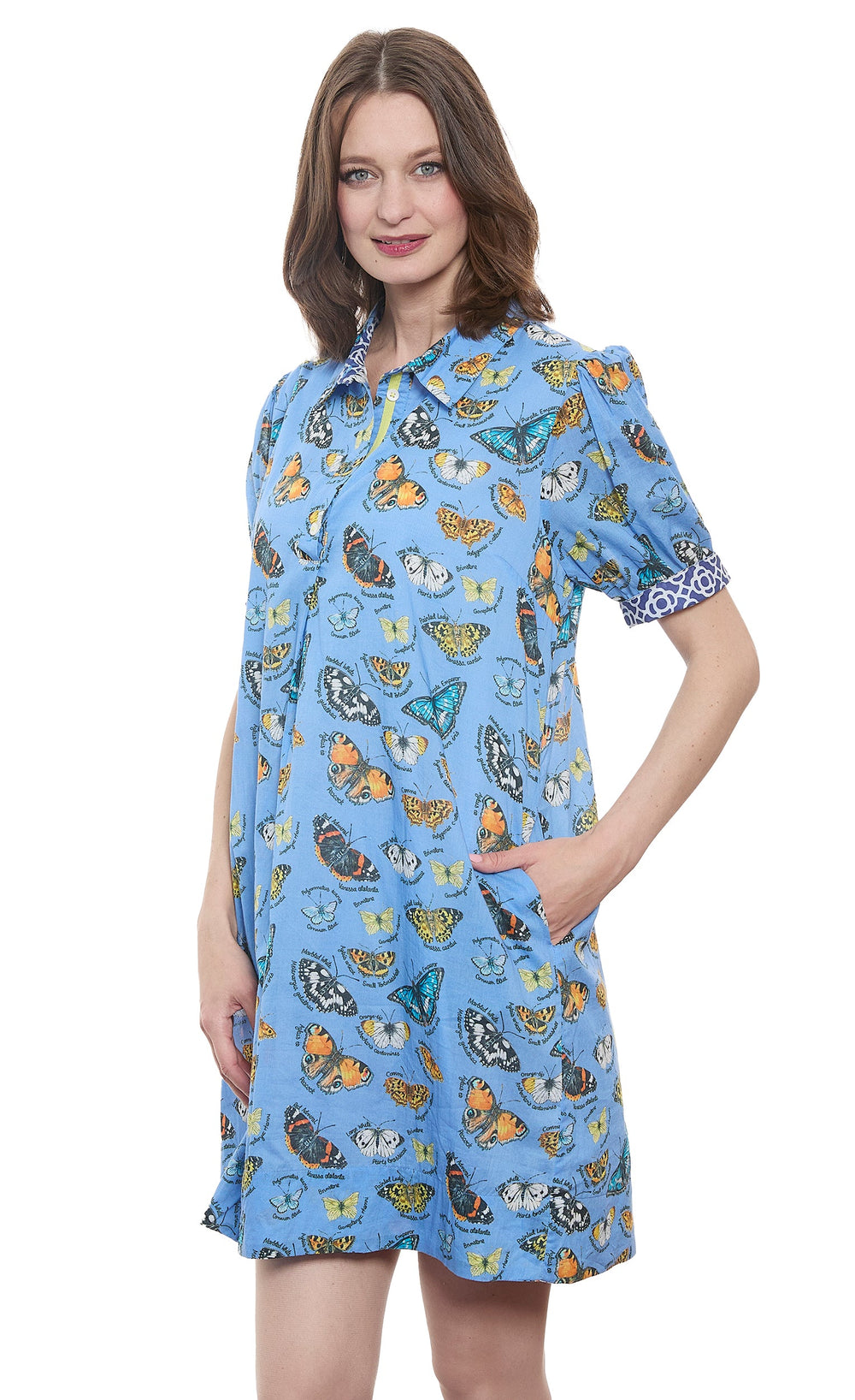 Dizzy-Lizzie Left Bank Puff Sleeve Dress - Butterfly Print available at Barbara Katz