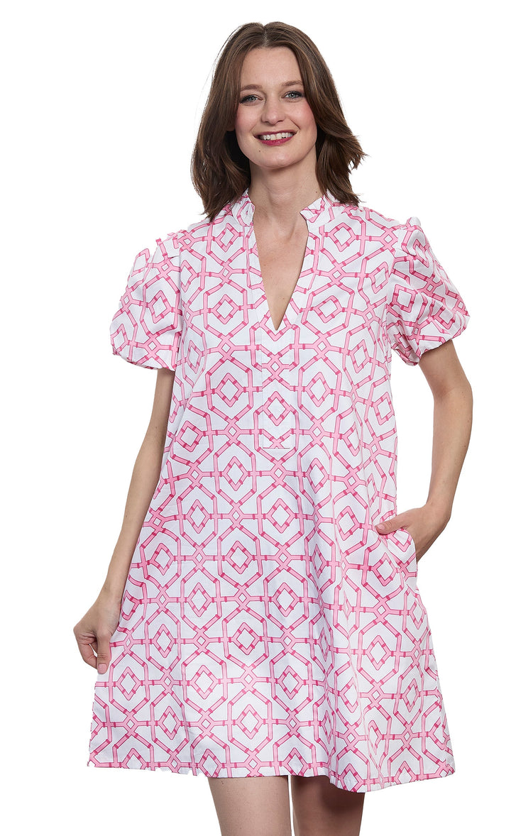 Dizzy-Lizzie Tiburon Dress Puff Sleeves with Straight Skirt available at Barbara Katz