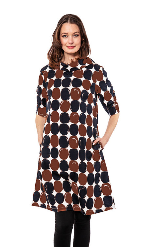 Dizzy-Lizzie Audrey Retro Dress - Chocolate and Black Dots available at Barbara Katz