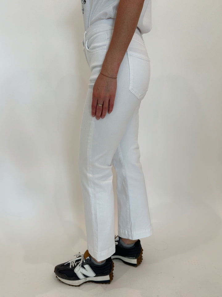 Elliott Lauren 5-Pocket Baby Boot Crop Jeans in White available at Barbara Katz