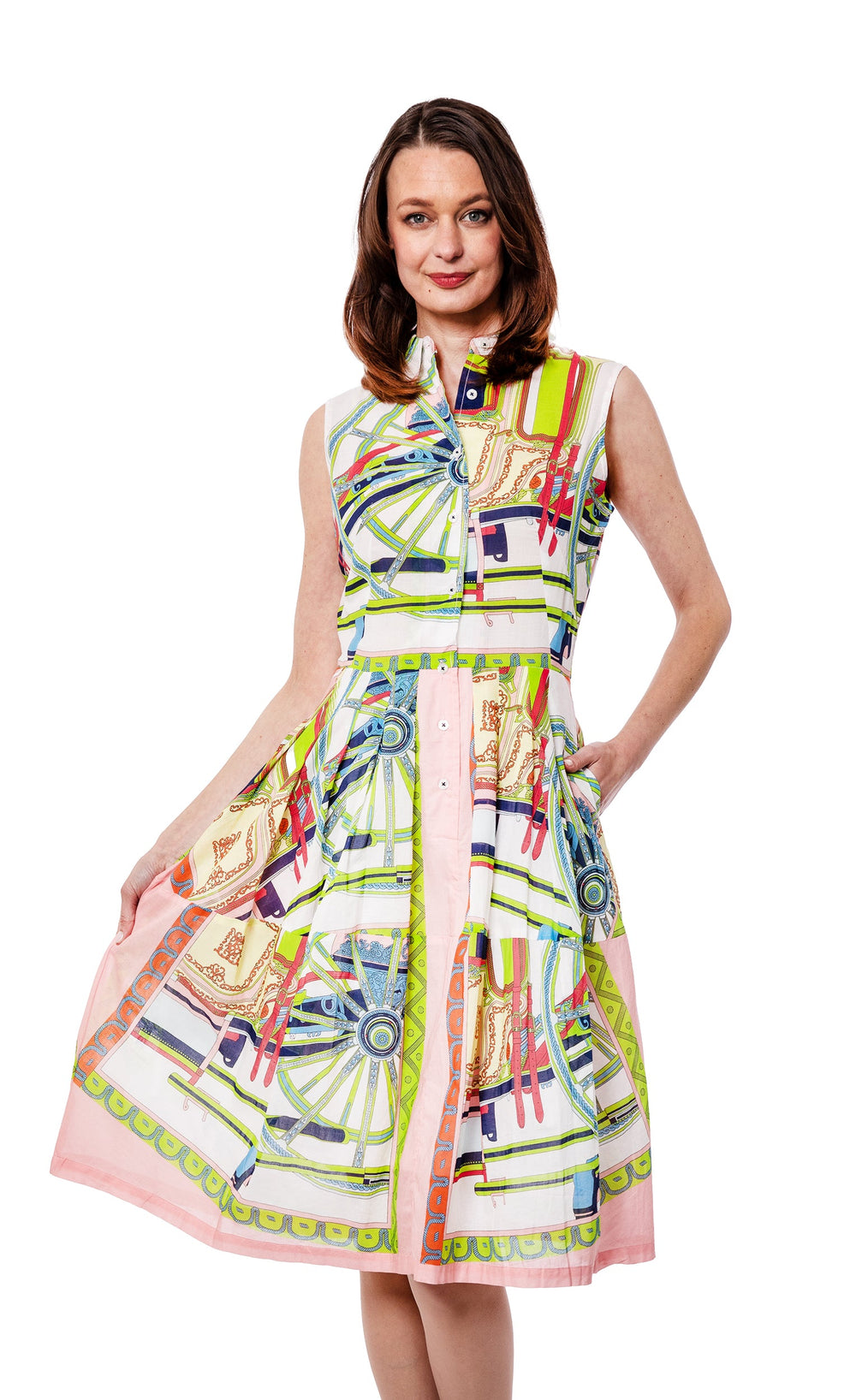 DIzzy-Lizzie Sausalito Sleeveless Dress Wheel Print available at Barbara Katz