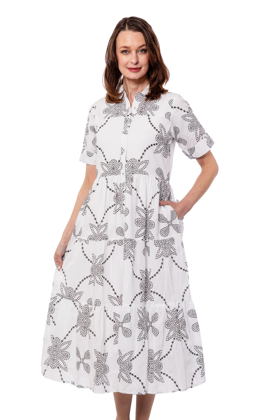 Dizzy-Lizzie Palm Desert Dress - Black White Geo available at Barbara Katz