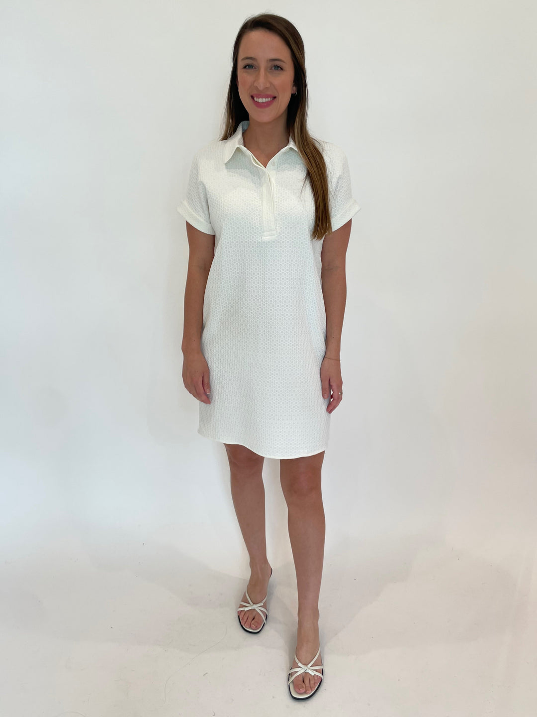 Peace of Cloth Kyle Jacquard Short Sleeve Shirt Dress in Chalk available at Barbara Katz
