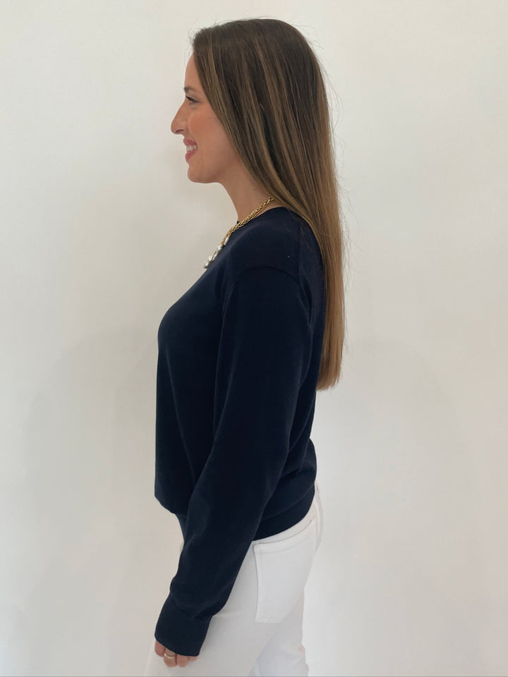 Elliott Lauren Cotton Charm Long Sleeve Sweater in Navy available at Barbara Katz