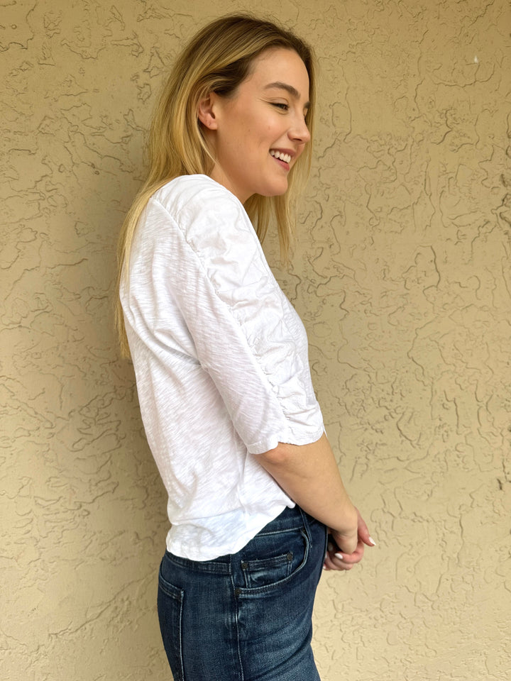 Stateside Supima Slub Mixed Media Dolman Top - White