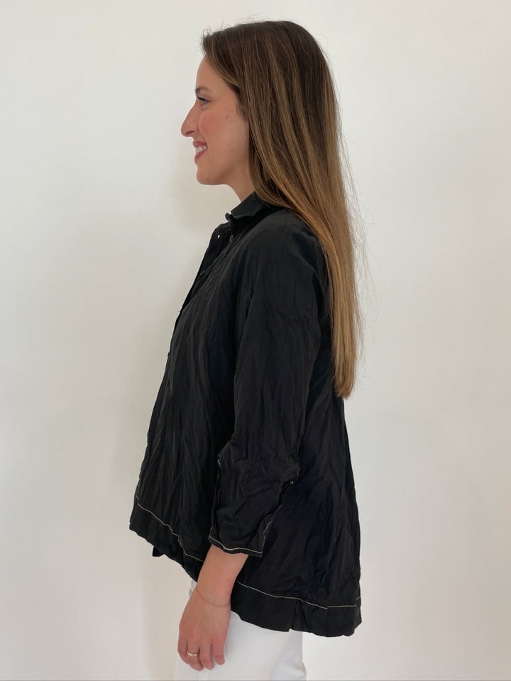 Ozai N Ku Marlene Stitch Shirt in Charcoal/White available at Barbara Katz