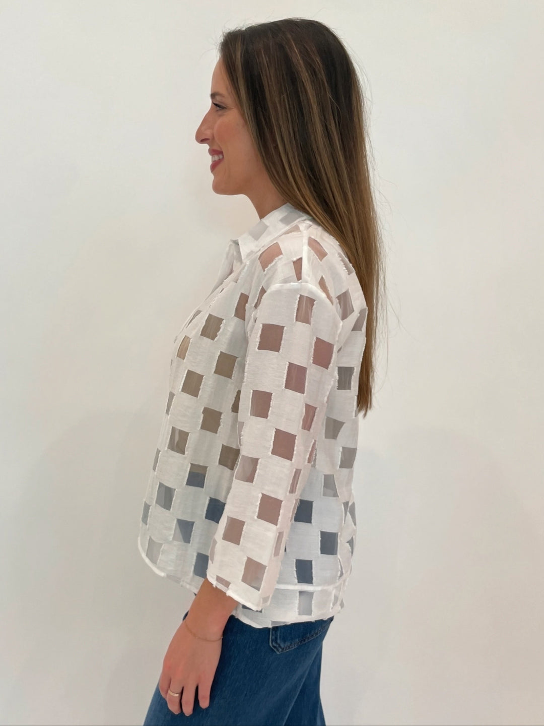 LIV by Habitat Alina Outside The Box 3/4 Sleeve Top in White available at Barbara Katz