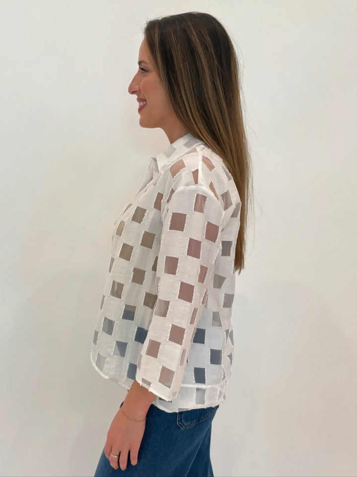 LIV by Habitat Alina Outside The Box 3/4 Sleeve Top in White available at Barbara Katz