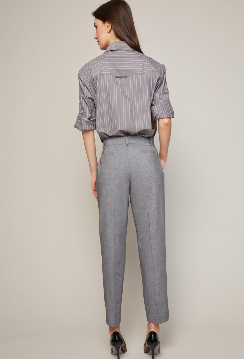Adroit Atelier Bruce Slim Leg Ankle Pant With Slit in Light Charcoal available at Barbara Katz