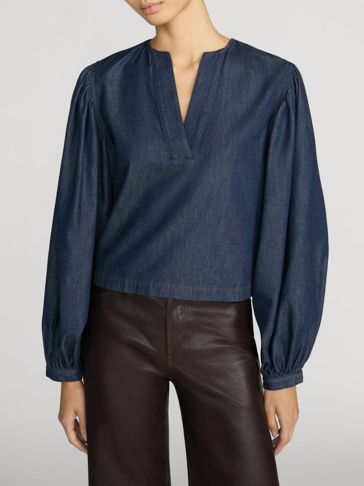 Frame The Off Duty Long Sleeve Popover in Rinse available at Barbara Katz