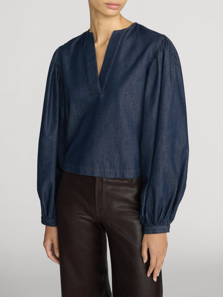 Frame The Off Duty Long Sleeve Popover in Rinse available at Barbara Katz