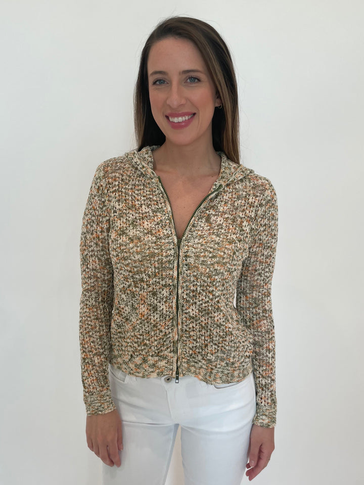 Peace of Cloth April Zip-Up Mesh Hoodie in Cactus available at Barbara Katz