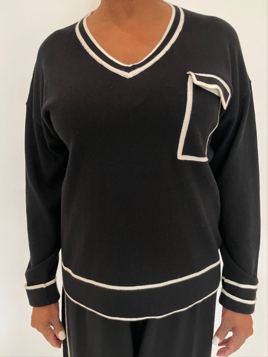 Leo & Ugo Nora V-Neck Sweater in Black/White available at Barbara Katz