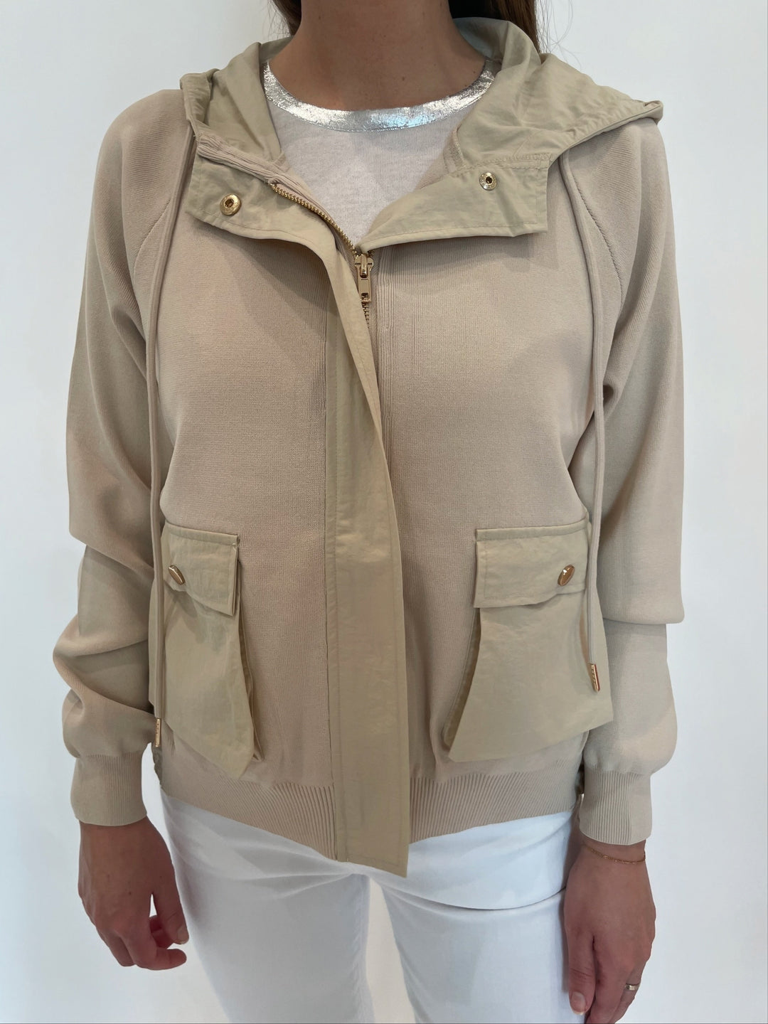 Elliott Lauren Living Proof Zip Front Jacket in Khaki available at Barbara Katz