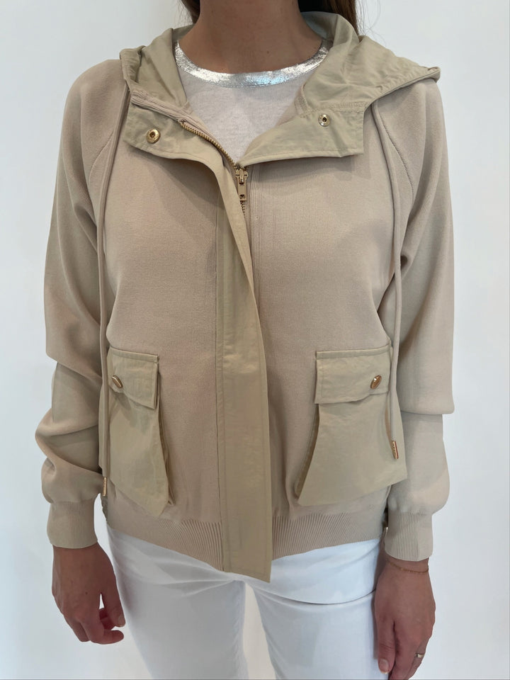 Elliott Lauren Living Proof Zip Front Jacket in Khaki available at Barbara Katz