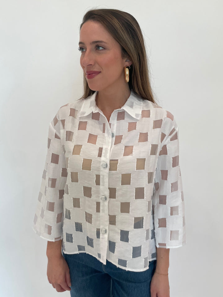 LIV by Habitat Alina Outside The Box 3/4 Sleeve Shirt in White available at Barbara Katz