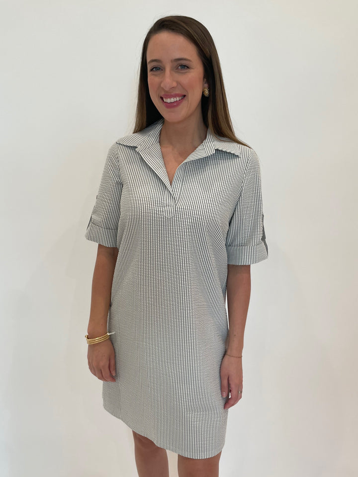 Peace of Cloth Ryan Collared Dress in Black Stripes available at Barbara Katz