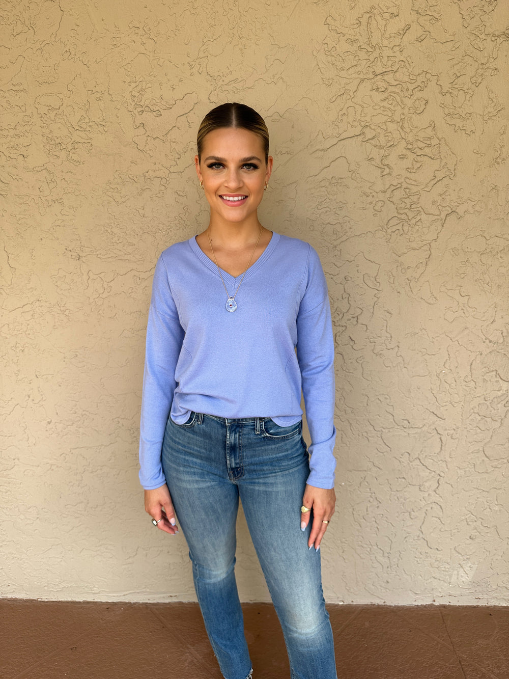 Elliott Lauren Modal Knit V Neck Sweater - Iris