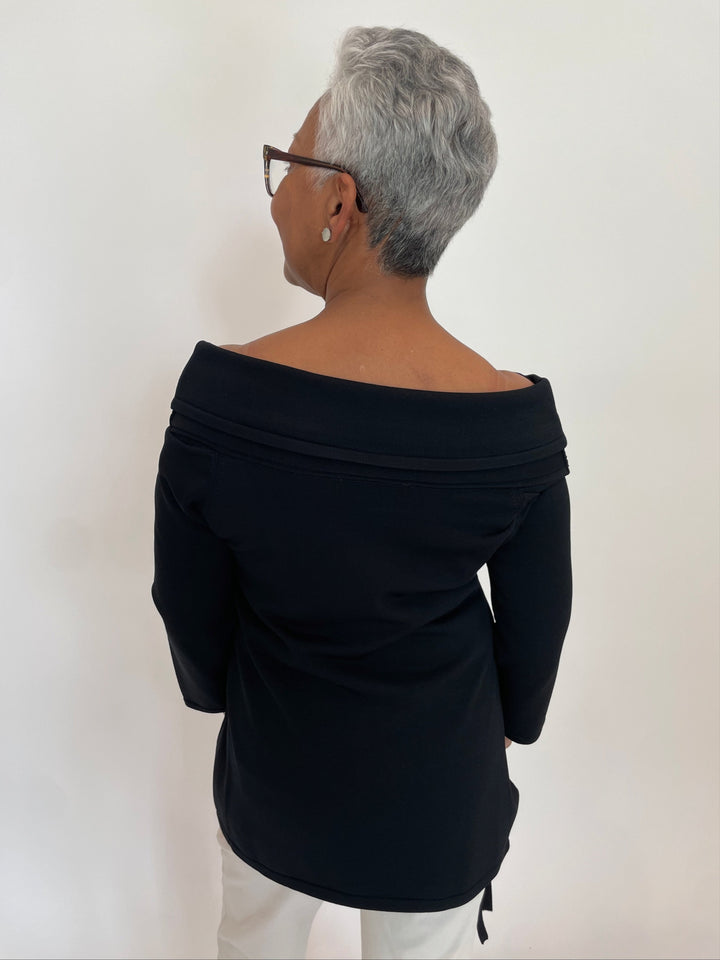 Billie Sandra Off Shoulder Sweater in Black available at Barbara Katz