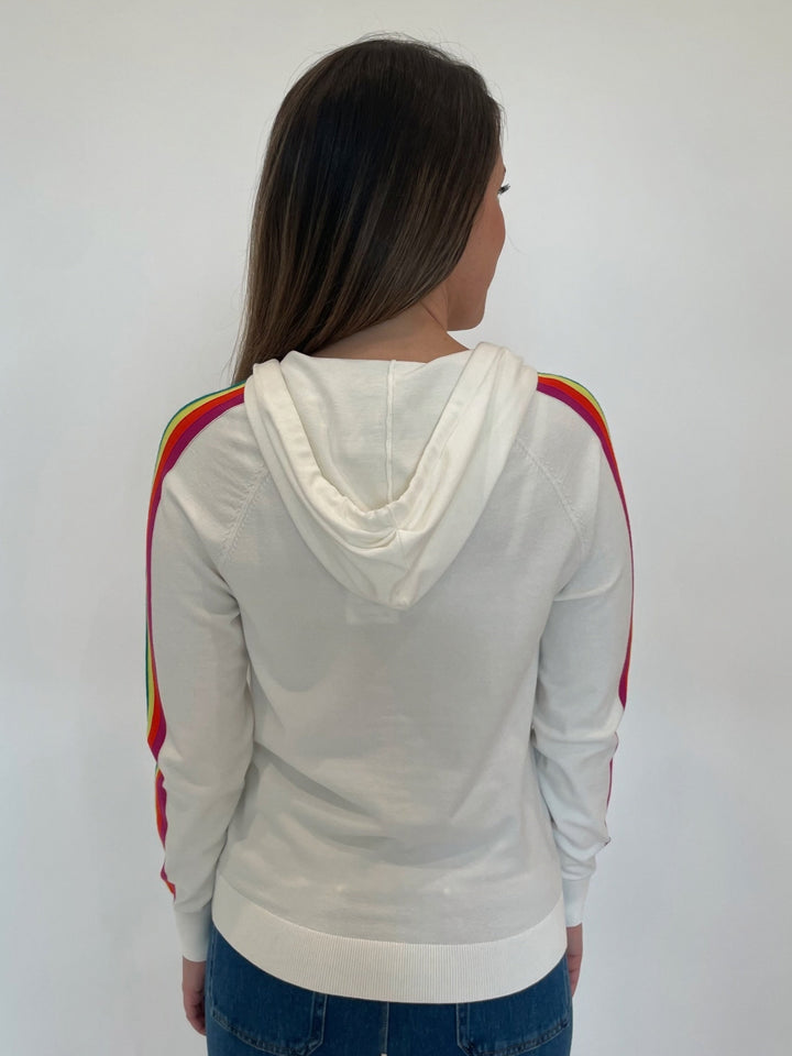 J Society Striped Sleeve Zip Hoodie in White available at Barbara Katz