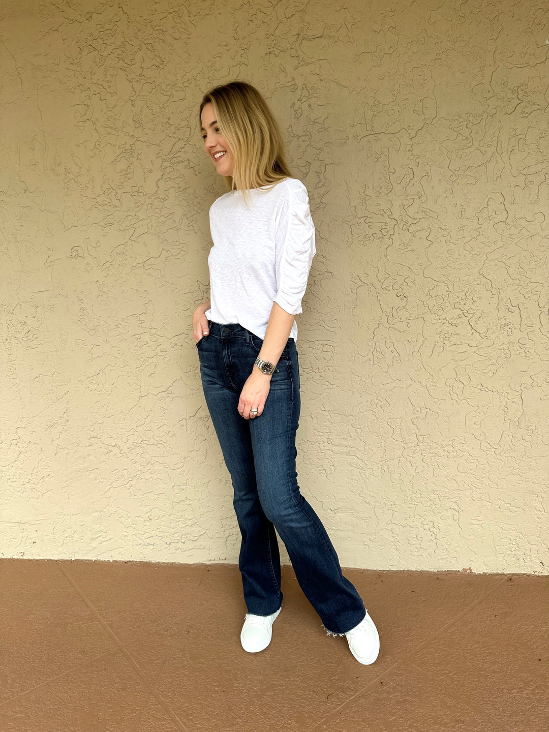Stateside Supima Slub Mixed Media Dolman Top - White