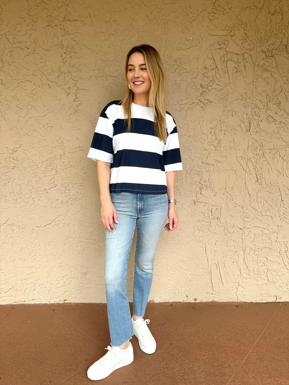 Stateside Wide Rugby Stripe Boyfriend Tee