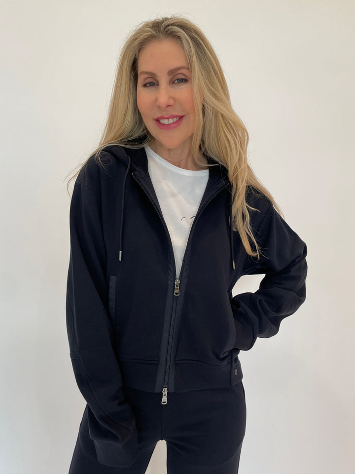 Margittes Drawstring Zip Hoodie in Marine available at Barbara Katz
