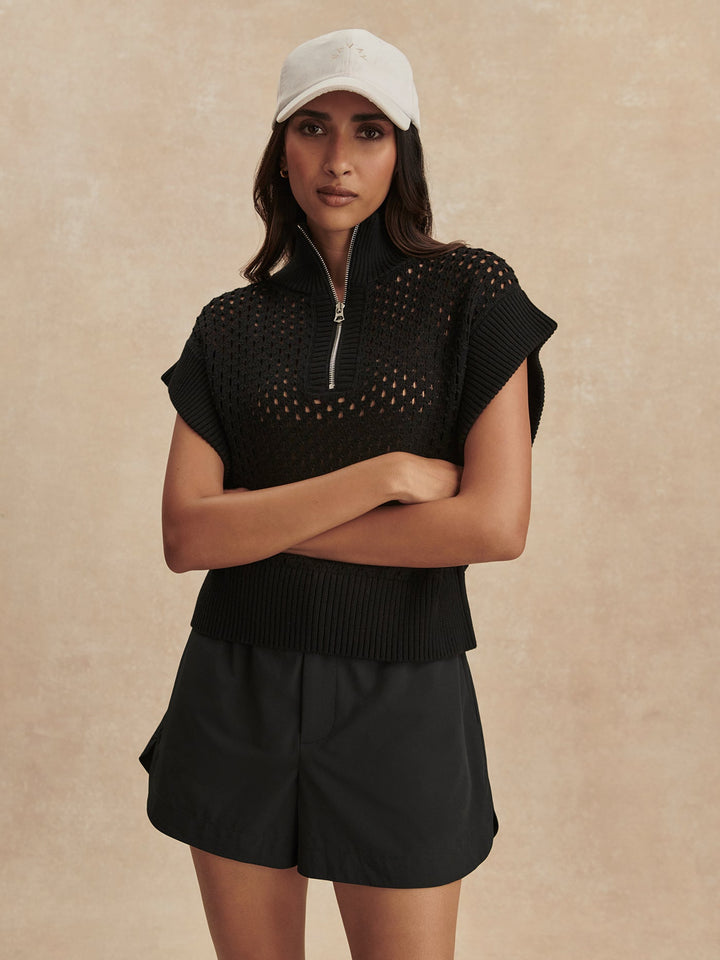 Varley Gaines Half-Zip Knit in Black available at Barbara Katz
