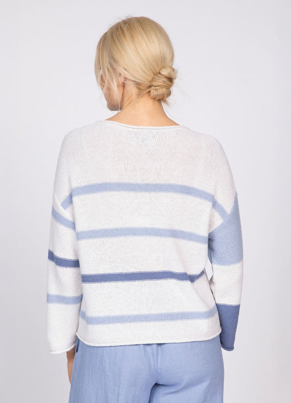 Olivia by Habitat Split Stripes Sweater in Pool available at Barbara Katz