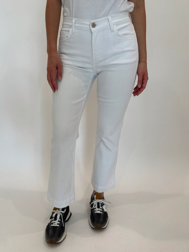 Elliott Lauren 5-Pocket Baby Boot Crop Jeans in White available at Barbara Katz