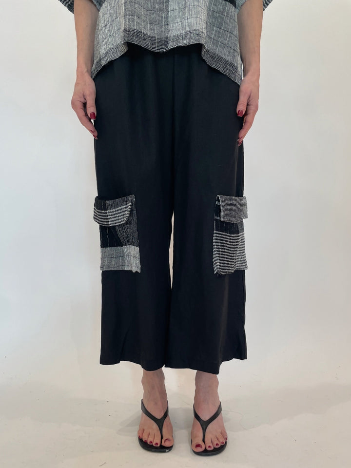 Chalet et Ceci Dallas Linen Plaid Pants in Black available at Barbara Katz