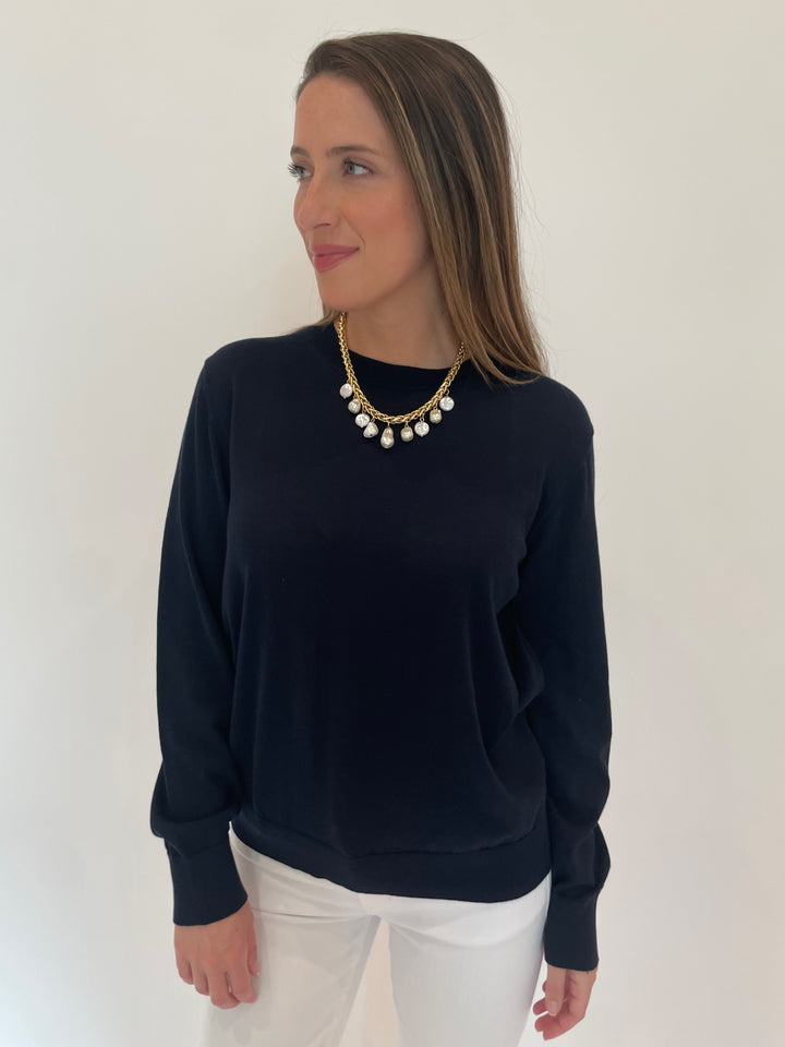 Elliott Lauren Cotton Charm Crew Sweater in Navy available at Barbara Katz