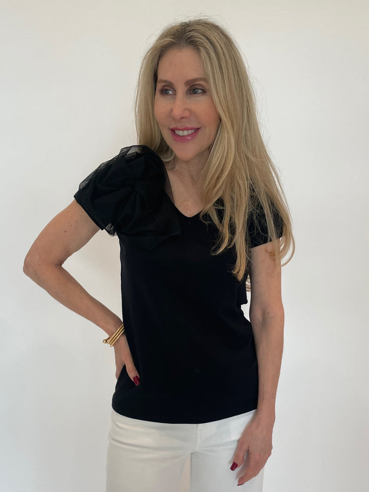 Bariloche Inca Flower Top in Black available at Barbara Katz