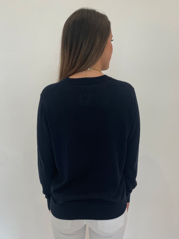 Elliott Lauren Cotton Charm Crew Sweater in Navy available at Barbara Katz
