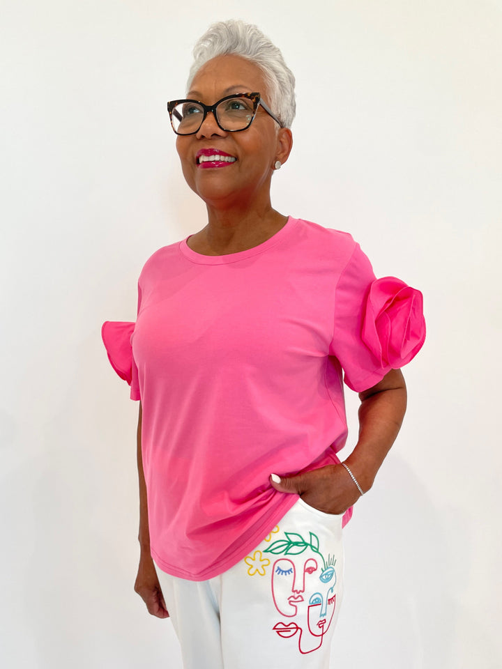 Leo & Ugo Taty Rose Flower Tee in Pink available at Barbara Katz