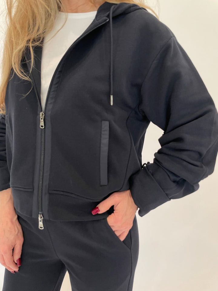 Margittes Drawstring Full-Zip Hoodie in Marine available at Barbara Katz