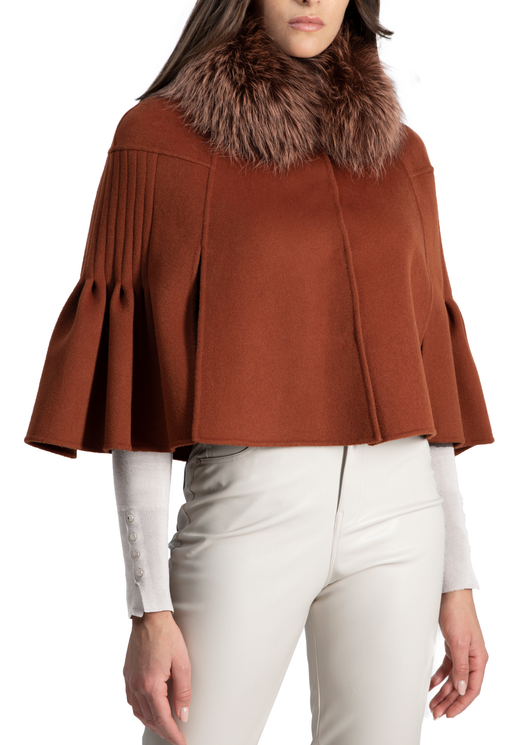 Diomi Short Princess Capelet in Rust available at Barbara Kat