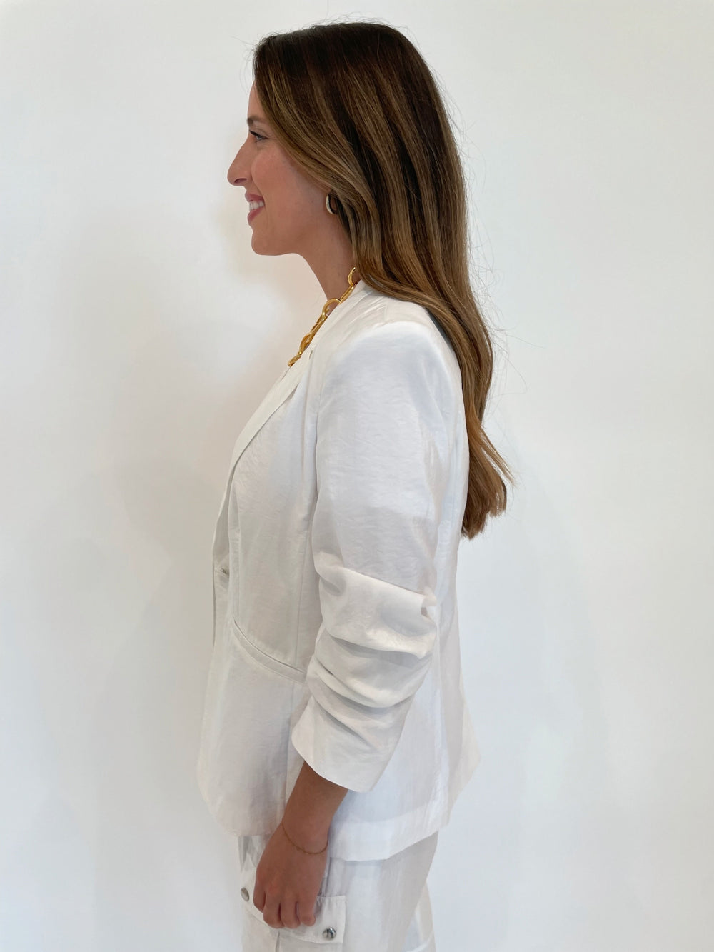 Cinq a Sept Tumbled Woven Khloe Blazer 3/4 Sleeve in White available at Barbara Katz