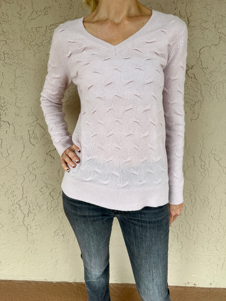Pure Amici Novelty Stitch V-Neck Sweater - Blush