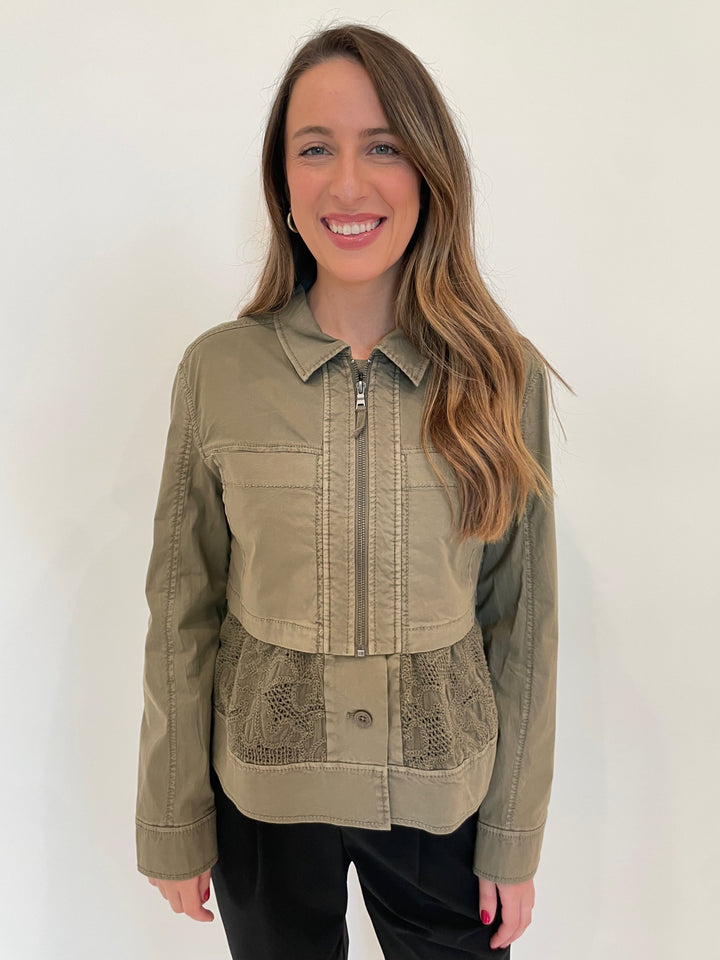 Marrakech Carlton Lace Peplum Jacket in Oak available at Barbara Katz