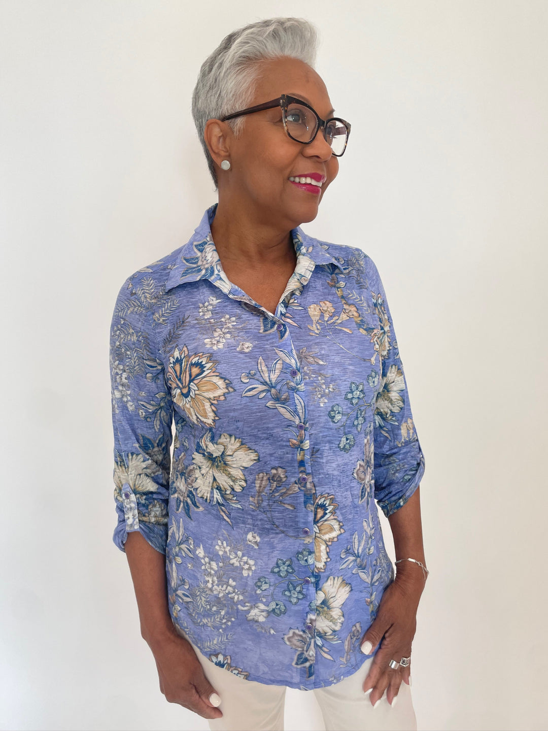 David Cline Mia Roll-Up Shirt in Capri available at Barbara Katz