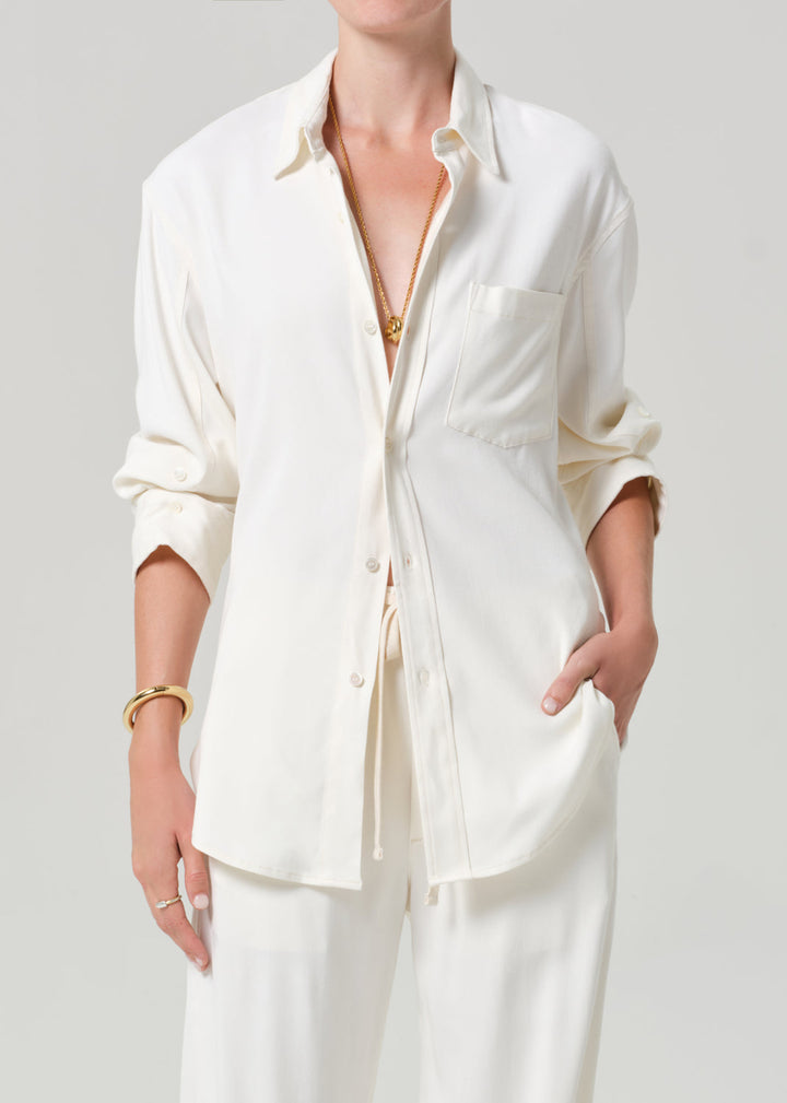 Citizens of Humanity Kayla Shirt In Portofino Twill Moonlight Cream available at Barbara Katz