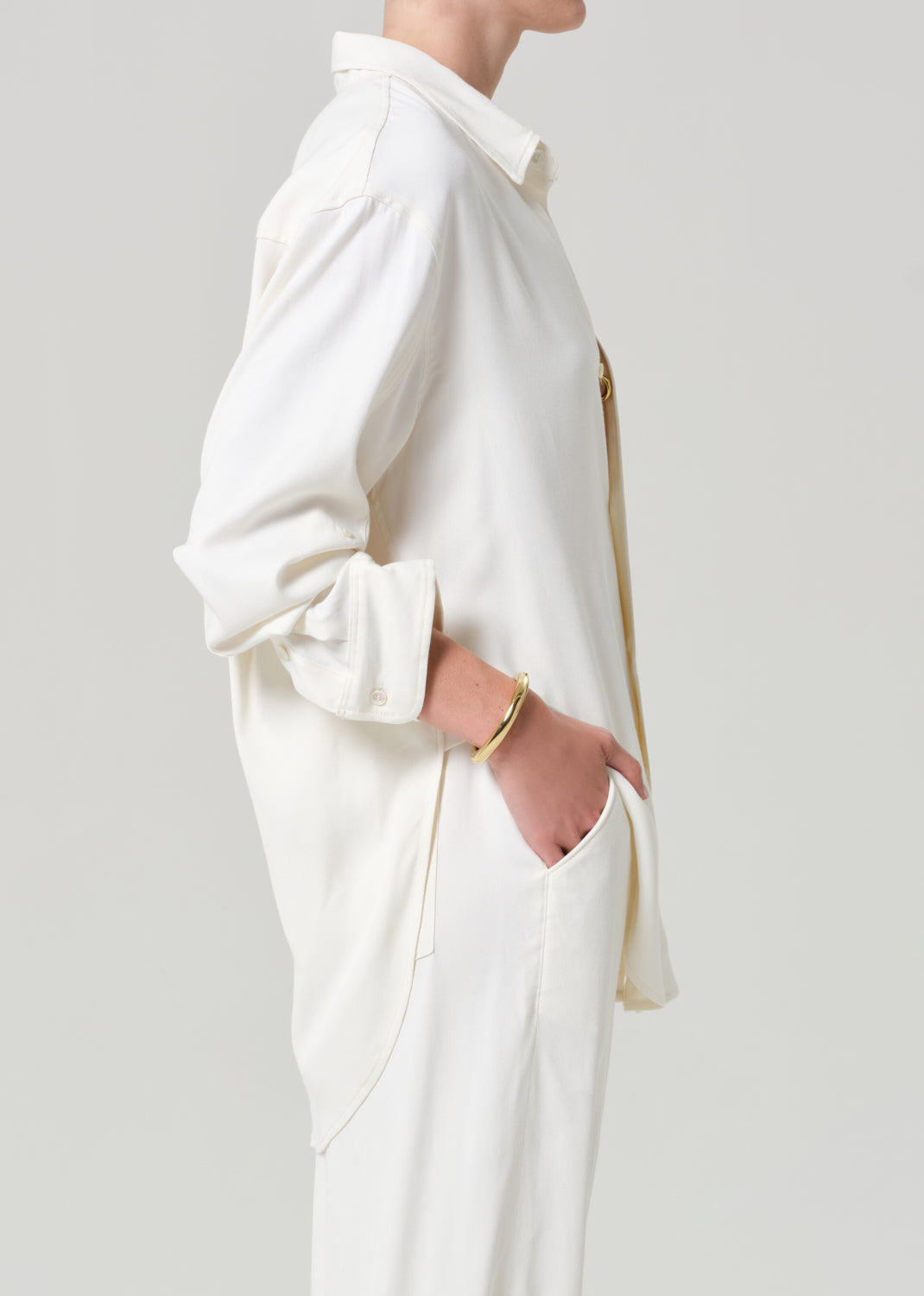 Citizens of Humanity Kayla Shirt In Portofino Twill Moonlight Cream available at Barbara Katz