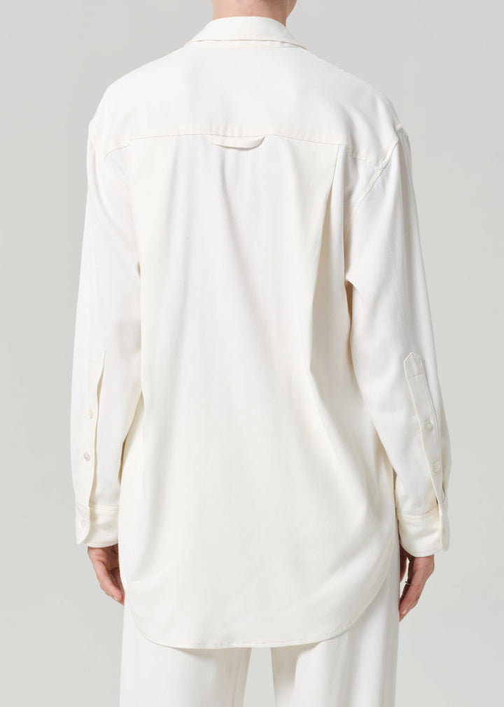 Citizens of Humanity Kayla Shirt In Portofino Twill Moonlight Cream available at Barbara Katz