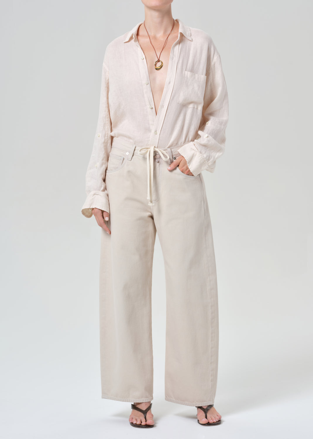 Citizens of Humanity Kayla Shrunken Linen Shirt in Pale Stone available at Barbara Katz