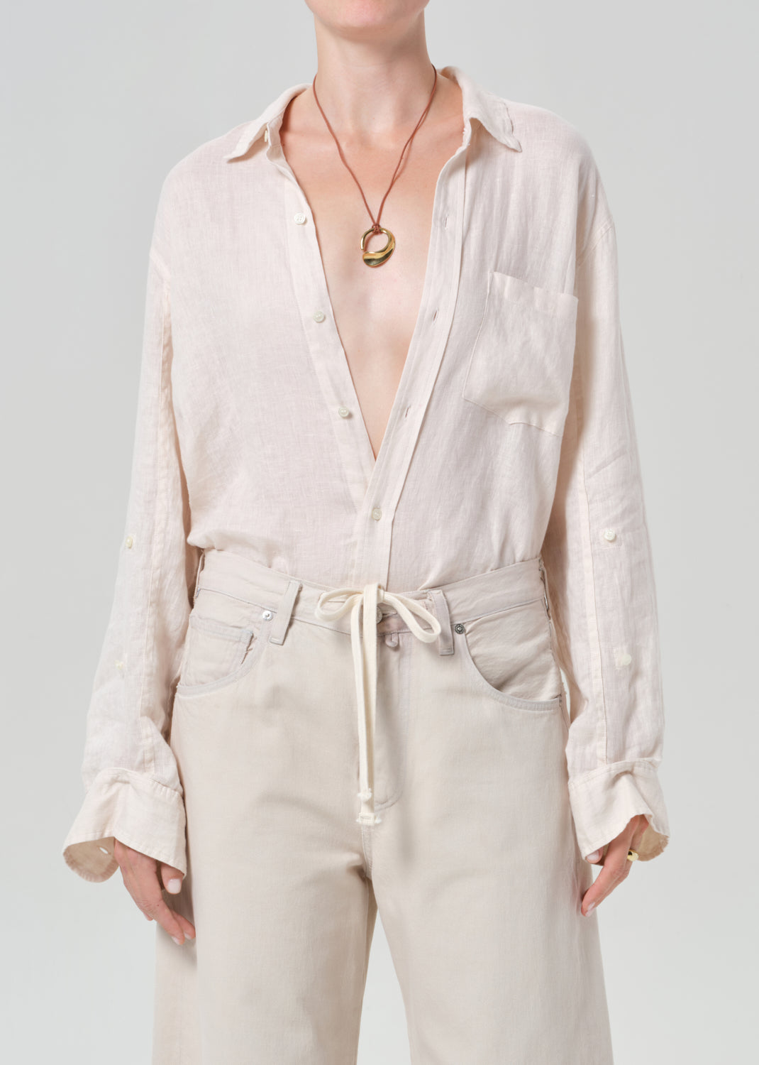 Citizens of Humanity Kayla Shrunken Linen Shirt in Pale Stone available at Barbara Katz