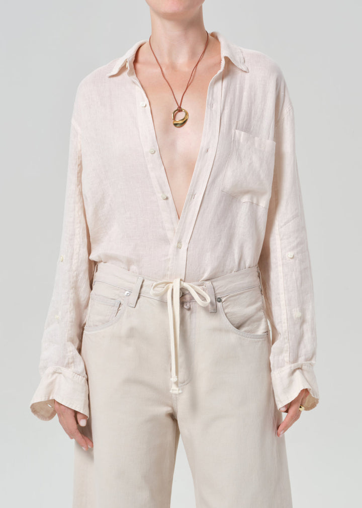 Citizens of Humanity Kayla Shrunken Linen Shirt in Pale Stone available at Barbara Katz