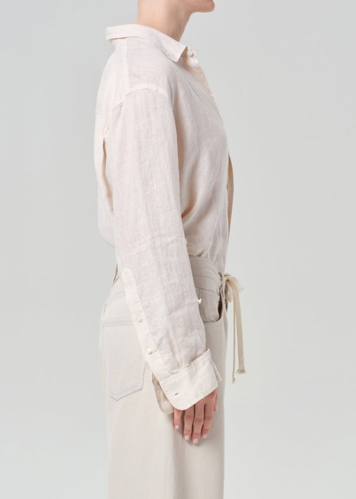 Citizens of Humanity Kayla Shrunken Linen Shirt in Pale Stone available at Barbara Katz